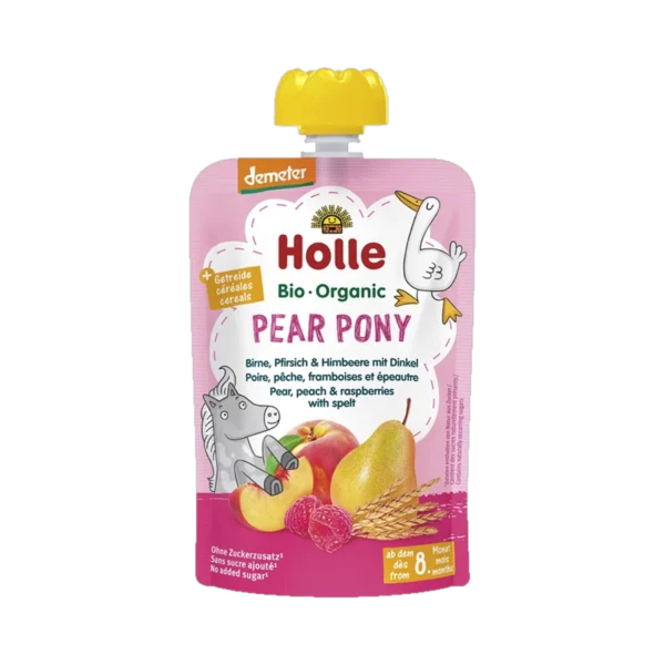 Ekologiška kriaušių, persikų, aviečių ir speltos tyrelė | Holle (100 g)