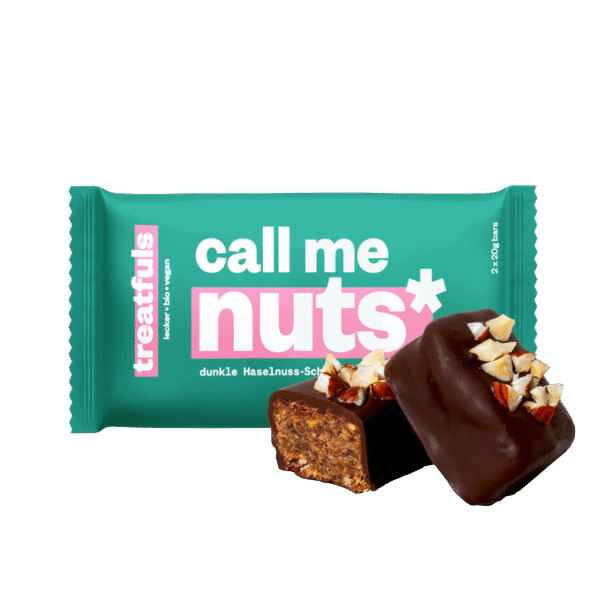Ekologiškas lazdyno riešutų ir juodojo šokolado batonėlis CALL ME NUTS, be glitimo | treatfuls (2x20 g)