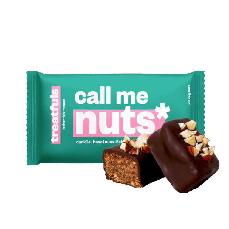 Ekologiškas lazdyno riešutų ir juodojo šokolado batonėlis CALL ME NUTS, be glitimo | treatfuls (2x20 g)