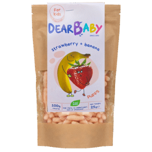 Braškių ir bananų skonio užkandis, be pridėtinio cukraus | Dear baby (25g)