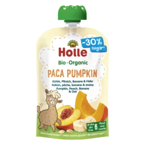 Ekologiška moliūgų, persikų, bananų ir avižų tyrelė, be glitimo | Holle (100 g)