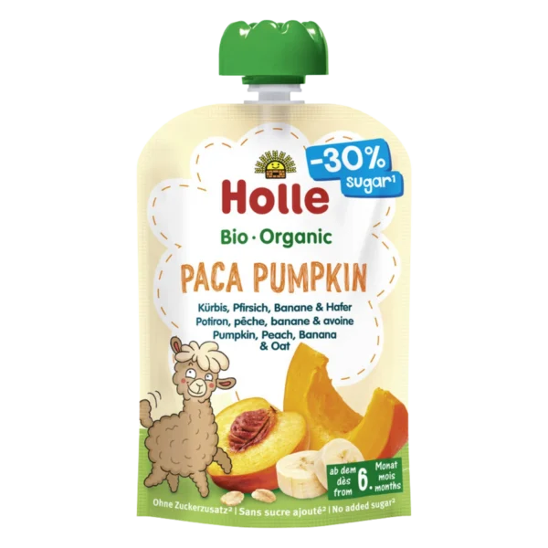 Ekologiška moliūgų, persikų, bananų ir avižų tyrelė, be glitimo | Holle (100 g)