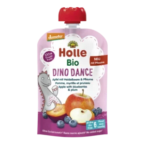 Ekologiška obuolių, mėlynių ir slyvų tyrelė DINO DANCE, be glitimo | Holle (100 g)