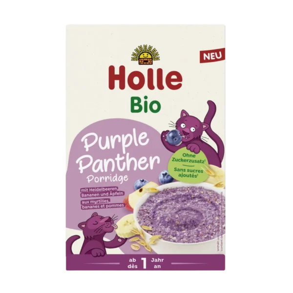 Ekologiška viso grūdo avižinių dribsnių košė su bananais, obuoliais ir mėlynėmis | Holle (200 g)