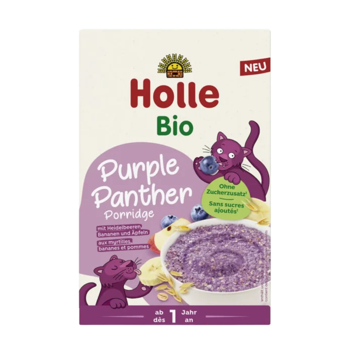 Ekologiška viso grūdo avižinių dribsnių košė su bananais, obuoliais ir mėlynėmis | Holle (200 g)
