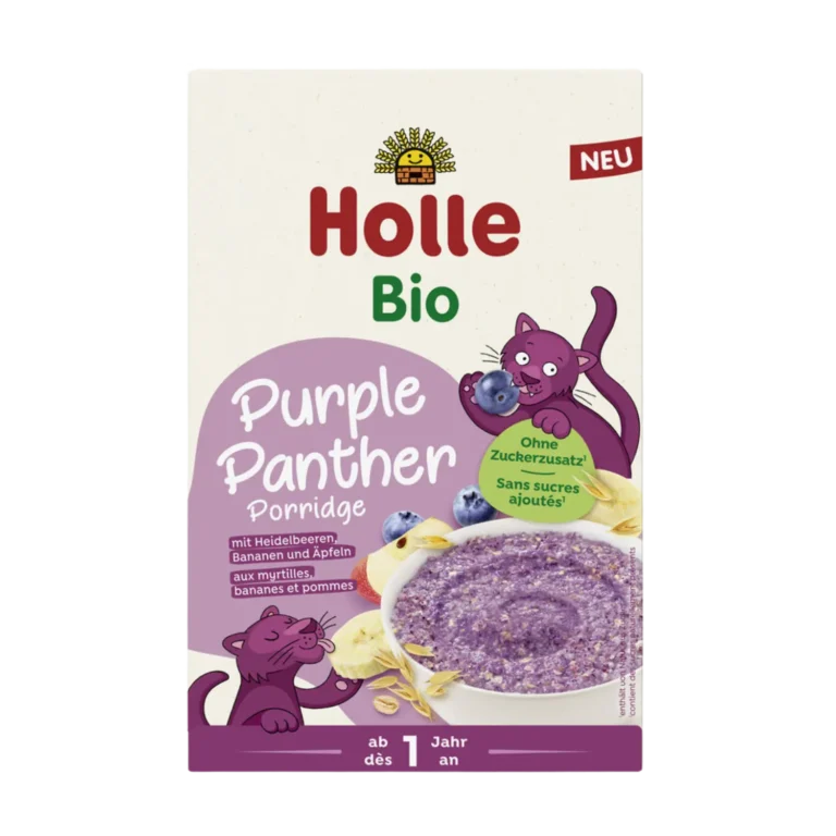 Ekologiška viso grūdo avižinių dribsnių košė su bananais, obuoliais ir mėlynėmis | Holle (200 g)