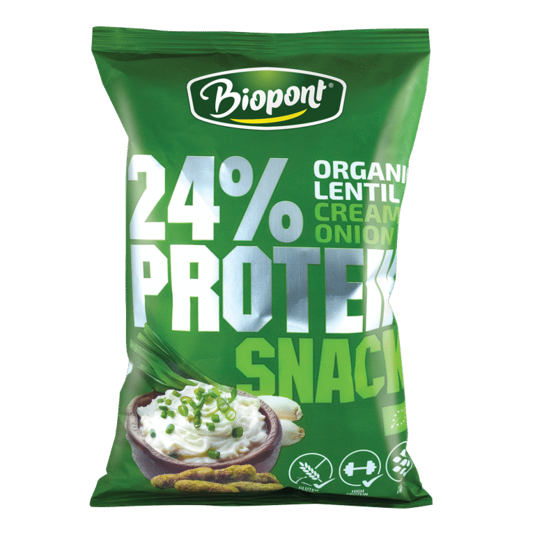 Ekologiški lęšių traškučiai su kreminiais svogūnų prieskoniais, be glitimo | BIOPONT (50 g)