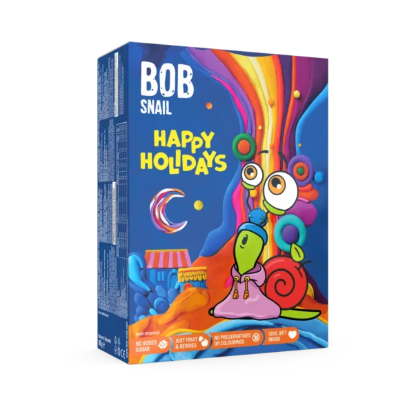 Bob Snail „Happy Holidays“ šventinis užkandžių rinkinys su žaisliuku (145 g)