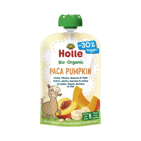 Ekologiška moliūgų, persikų, bananų ir avižų tyrelė PACA PUMPKIN, be glitimo | Holle (100 g)