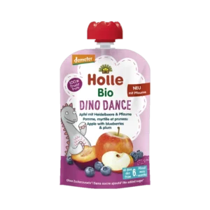 Ekologiška obuolių, mėlynių ir slyvų tyrelė DINO DANCE, be glitimo | Holle (100 g)