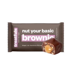 Ekologiškas batonėlis su lazdynų riešutų įdaru ir juodojo šokolado glaistu BROWNIE | treatfuls (2x20 g)