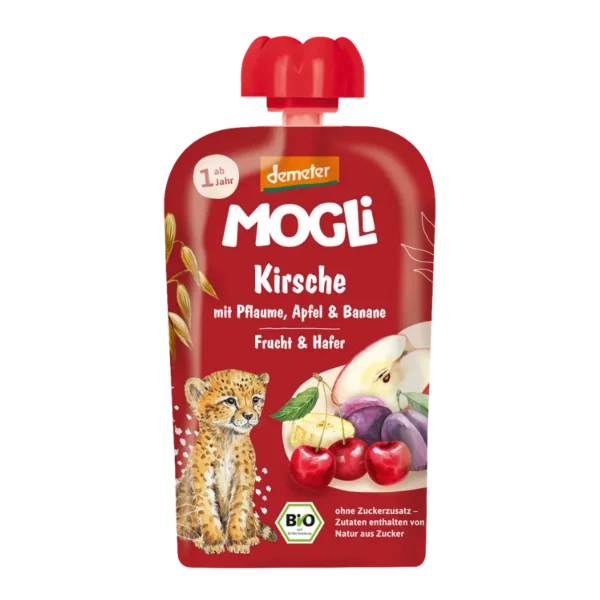 Ekologiški obuolių, slyvų, bananų, vyšnių ir avižų putėsiai be pridėtinio cukraus | Mogli (100 g)