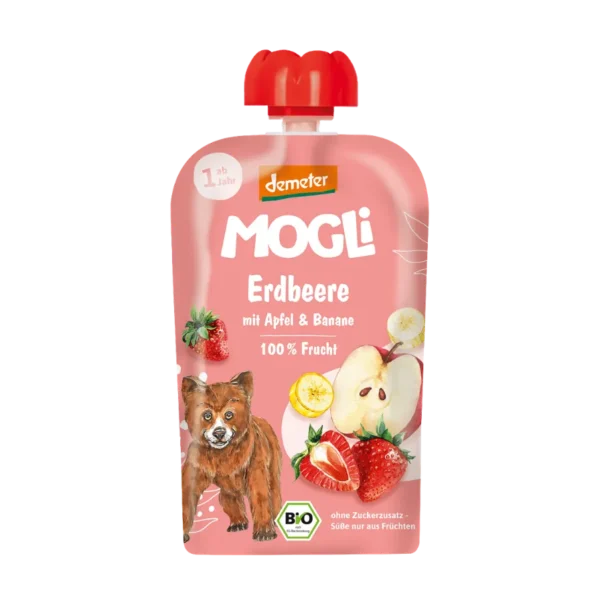 Ekologiška obuolių, bananų ir braškių tyrelė | Mogli (100 g)