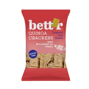 Ekologiški bolivinės balandos krekeriai su ciberžole ir kmynais, be glitimo | bett'r (100 g)