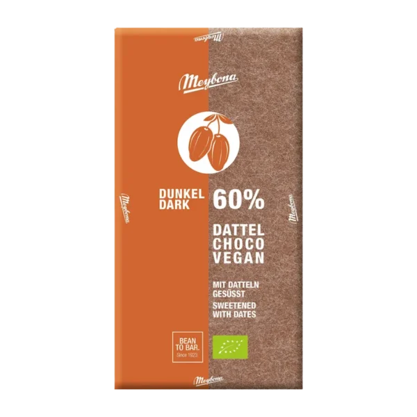 Šokoladas su 60% kakavos, pasaldintas ekologiškomis datulėmis | Meybona (80 g)