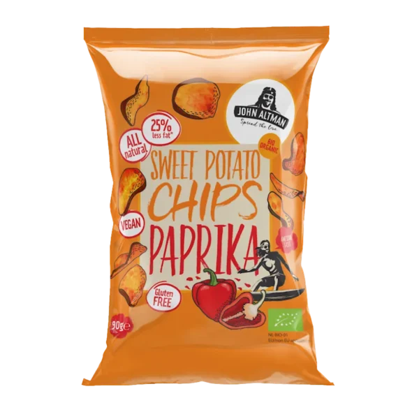 Ekologiški saldžiųjų bulvių traškučiai su rukyta saldžia paprika, be glitimo | JOHN ALTMAN (75 g)