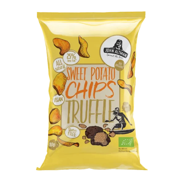 Ekologiški saldžiųjų bulvių traškučiai su triufeliais, be glitimo | JOHN ALTMAN (90 g)