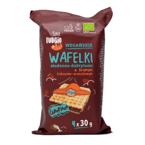 Ekologiškas vaflis su kakava - riešutų kremu, pasaldintas datulėmis (4 x 30 g) | Super Fudgio (120 g)