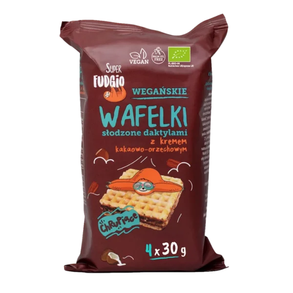 Ekologiškas vaflis su kakava - riešutų kremu, pasaldintas datulėmis (4 x 30 g) | Super Fudgio (120 g)