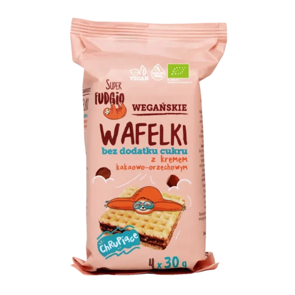 Ekologiškas vaflis su kakava ir riešutų kremu be pridėtinio cukraus (4 x 30 g) | Super Fudgio (120 g)