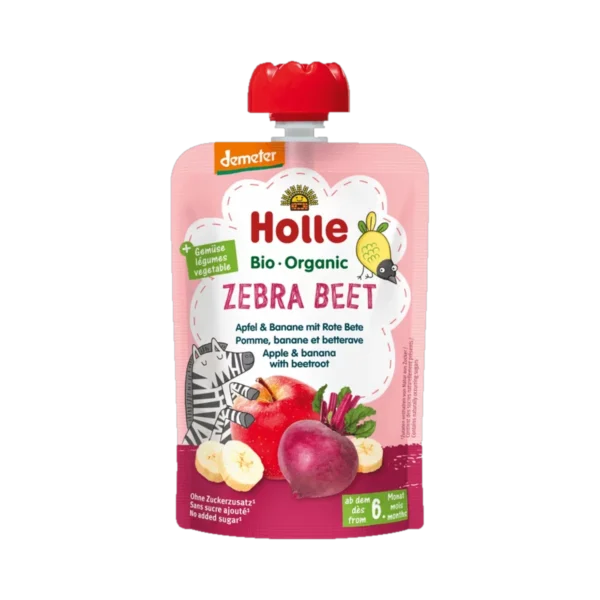 Ekologiška obuolių, bananų ir burokėlių tyrelė, be pridėtinio cukraus | Holle (100 g)