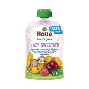 Ekologiška saldžios bulvės, slyvos, moliūgo ir braškių tyrelė be pridėtinio cukraus Lazy Sweetato | Holle (100 g)