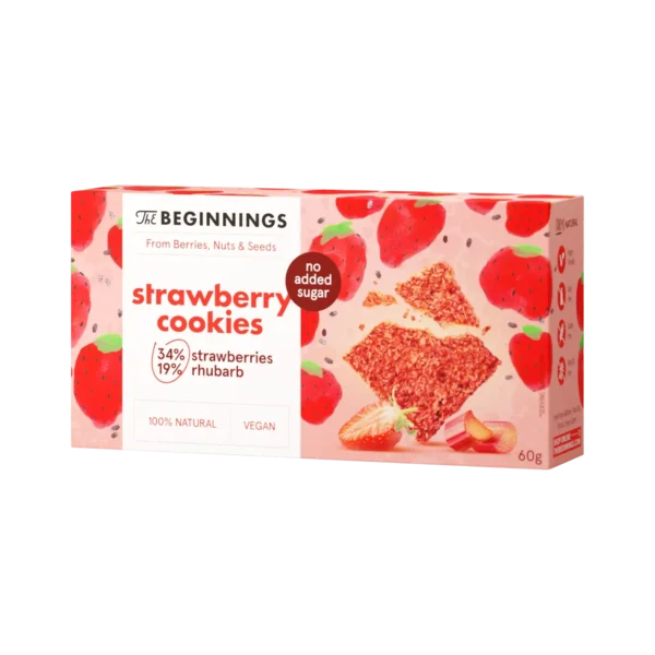 Braškių ir rabarbarų sausainiai, be glitimo | The Beginnings (60 g)