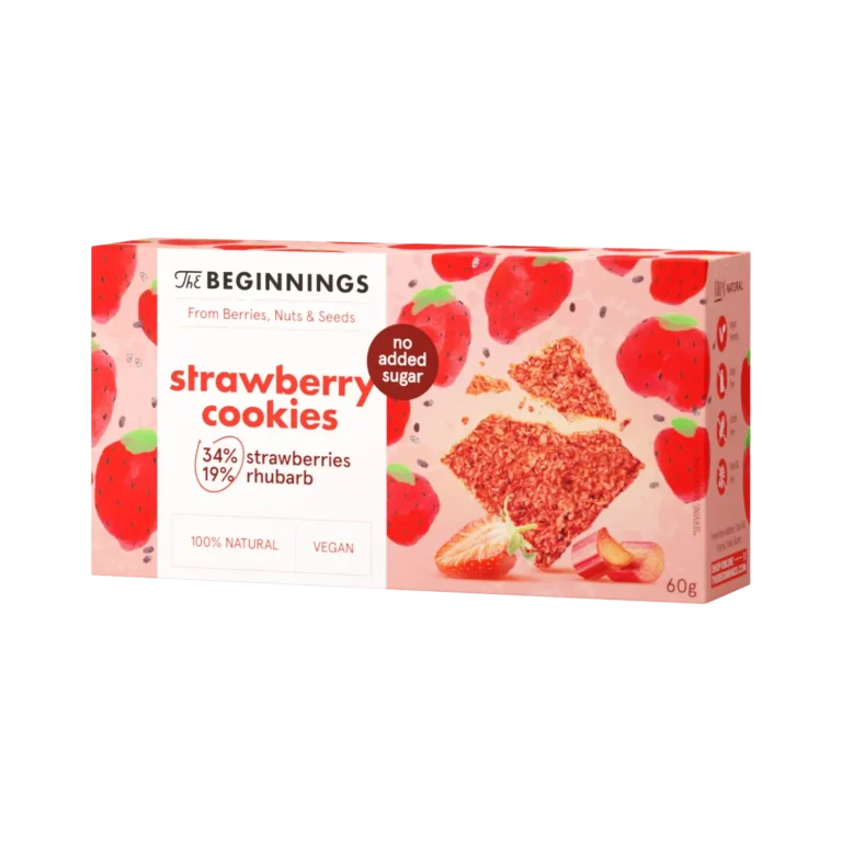 Braškių ir rabarbarų sausainiai, be glitimo | The Beginnings (60 g)