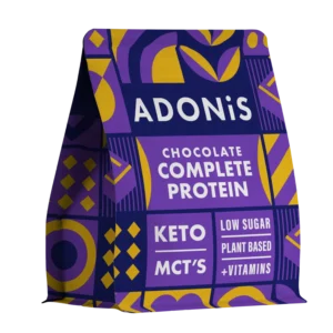 Šokoladiniai keto veganiški baltymų milteliai su saldikliais | Adonis (350 g)
