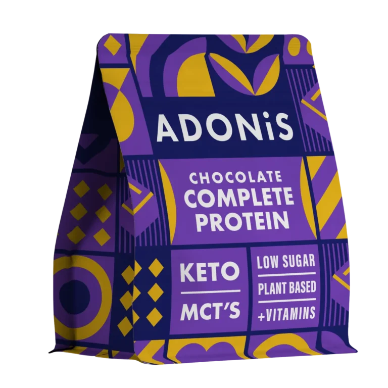 Šokoladiniai keto veganiški baltymų milteliai su saldikliais | Adonis (350 g)