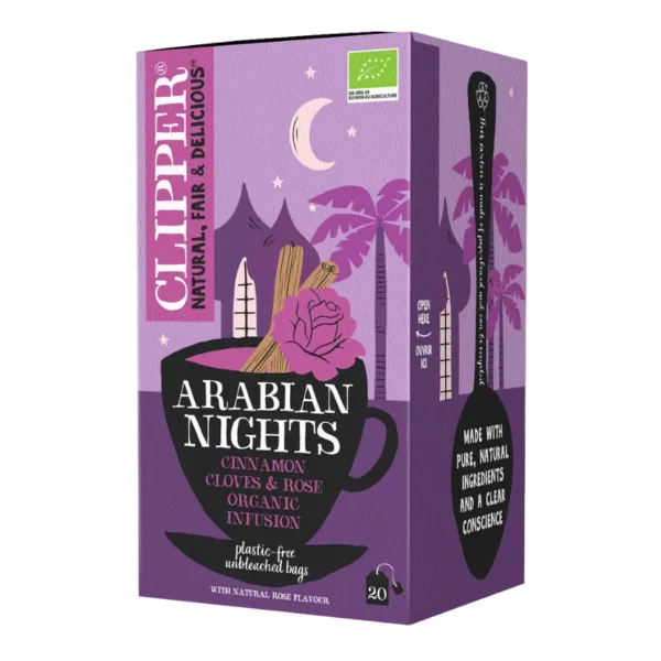 Ekologiška rožių skonio arbata su gvazdikėliais ir cinamonu ARABIAN NIGHTS | Clipper (20 x 2 g) 40 g