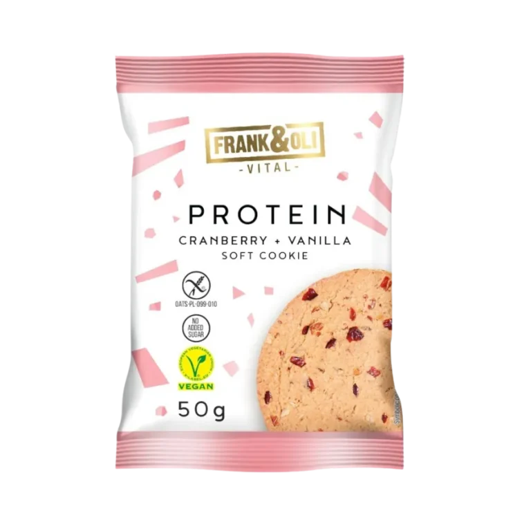 Veganiškas spanguolių ir vanilės baltyminis sausainis | Frank&Oli (50 g)