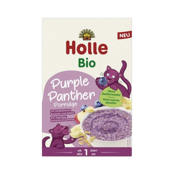 Ekologiška viso grūdo avižinių dribsnių košė su bananais, obuoliais ir mėlynėmis | Holle (200 g)