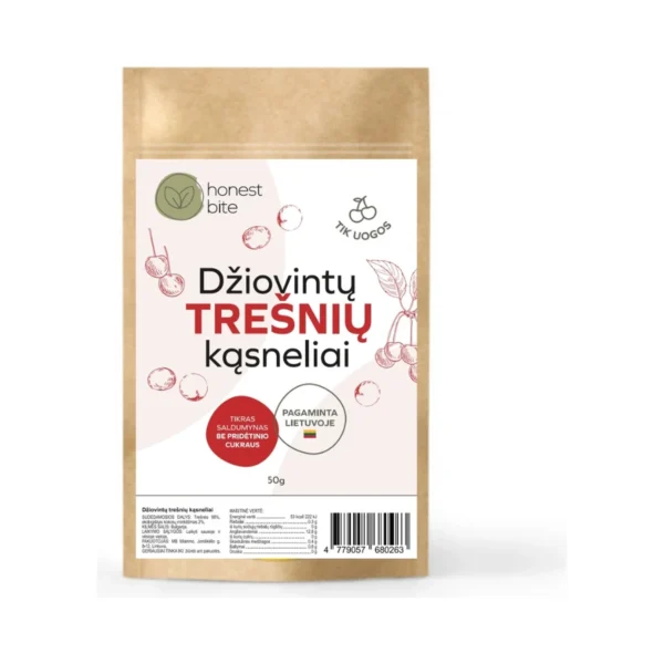 Džiovintų trešnių kąsneliai, be pridėtinio cukraus | honestbite (50 g)