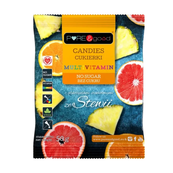 Citrusinių vaisių skonio saldainiai su stevija | Pure&Good (50 g)
