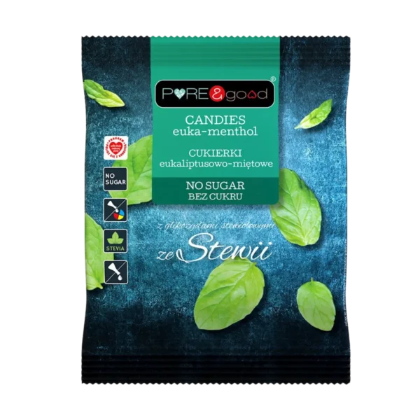 Eukalipto ir mėtos saldainiai su stevija | Pure&Good (50 g)
