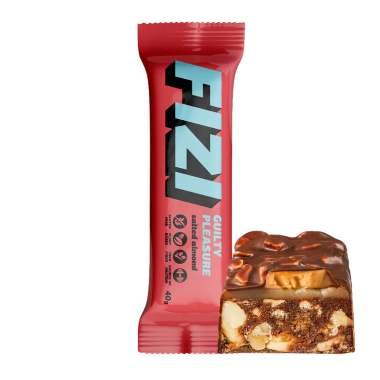 Batonėlis su šokolado glazūra „SALTED ALMOND”, be pridėtinio cukraus | Fizi (40 g)