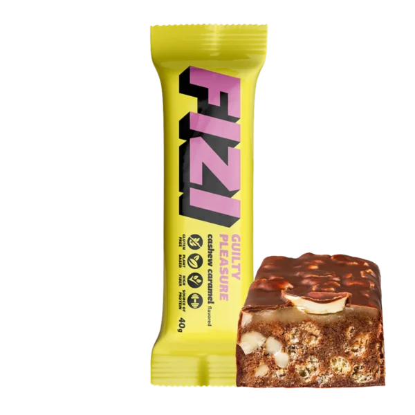 Batonėlis su šokolado glazūra „CASHEW CARAMEL”, be pridėtinio cukraus | Fizi (40 g)