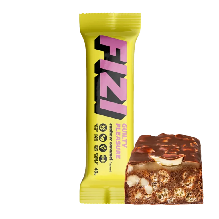 Batonėlis su šokolado glazūra „CASHEW CARAMEL”, be pridėtinio cukraus | Fizi (40 g)