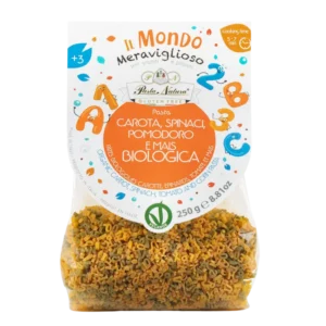 Ekologiški geltonųjų kukurūzų miltų makaronai su pomidorais, morkomis ir špinatais, be glitimo| Pasta Natura (250 g)