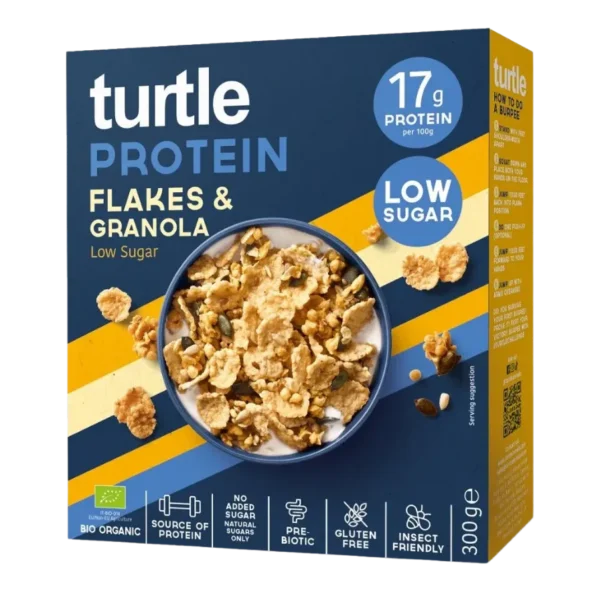 Ekologiški baltyminiai dribsniai su granola | Turtle (300 g)