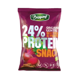 Ekologiški lęšių traškučiai su burokėlių ir pipirų prieskoniais, be glitimo | BIOPONT (50 g)