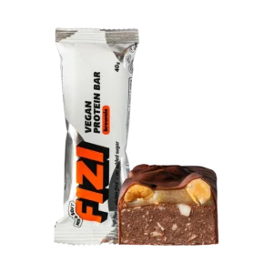 Baltymininis žemės riešutų ir cinamono skonio batonėlis su šokolado glazūra „BROWNIE”, su saldikliais | Fizi (40 g)