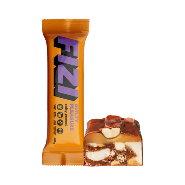Batonėlis su šokolado glazūra „SALTY PEANUT“ su saldikliais, be pridėtinio cukraus | Fizi (40 g)