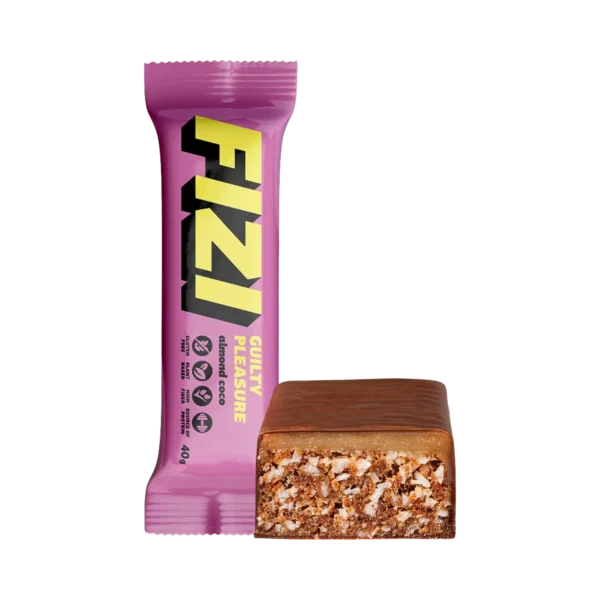 Batonėlis su šokolado glazūra „ALMOND COCO” su saldikliais, be pridėtinio cukraus | Fizi (40 g)