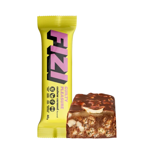 Batonėlis su šokolado glazūra „CASHEW CARAMEL” su saldikliais, be pridėtinio cukraus | Fizi (40 g)