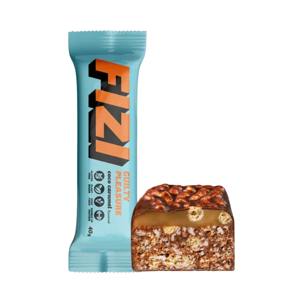 Batonėlis su šokolado glazūra „COCO CARAMEL” su saldikliais, be pridėtinio cukraus | Fizi (40 g)