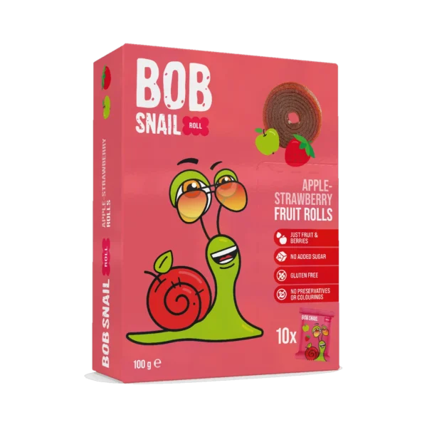 Obuolių ir braškių suktinukų rinkinys, be pridėtinio cukraus | Bob Snail (10 x 10 g)
