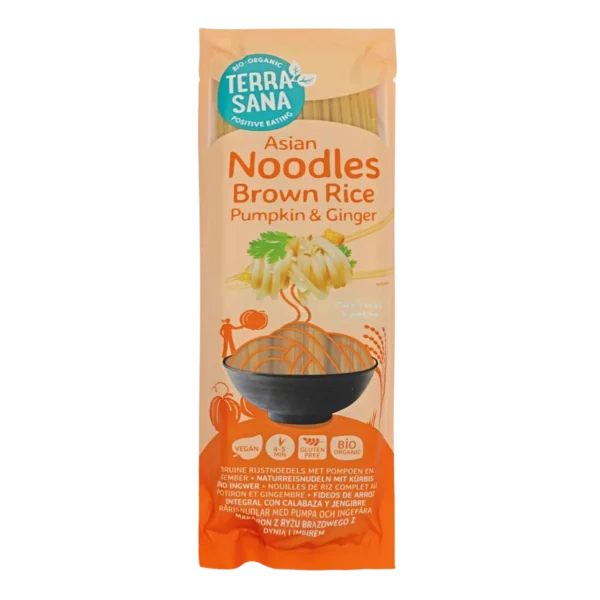 Ekologiški viso grūdo ryžių NOODLES makaronai su moliūgais, be glitimo | TERRASANA (250 g)