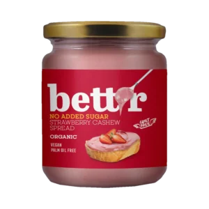 Ekologiška anakardžių riešutų užtepėlė su braškių skoniu, su saldikliu, be pridėtinio cukraus | BETT’R (250 g)
